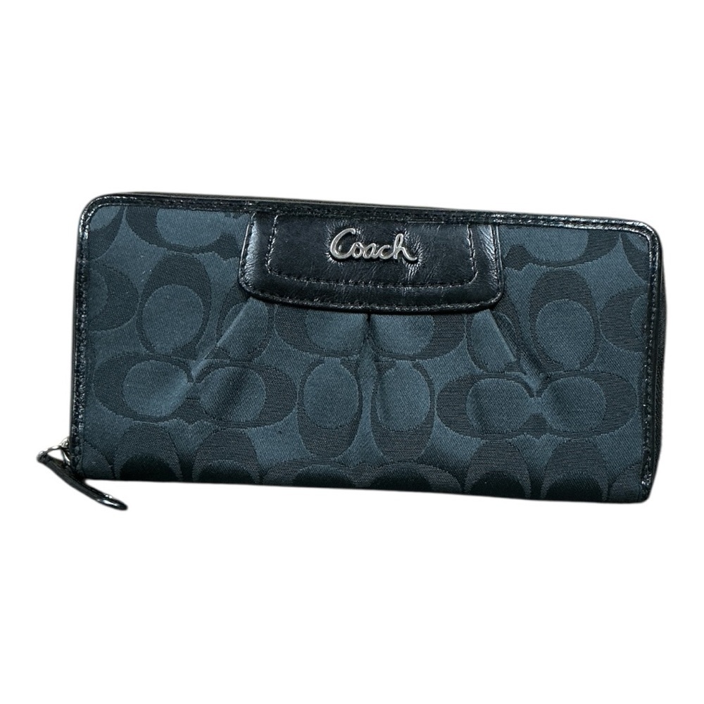 Coach - EC - Black Signature Long Zip Around Wallet